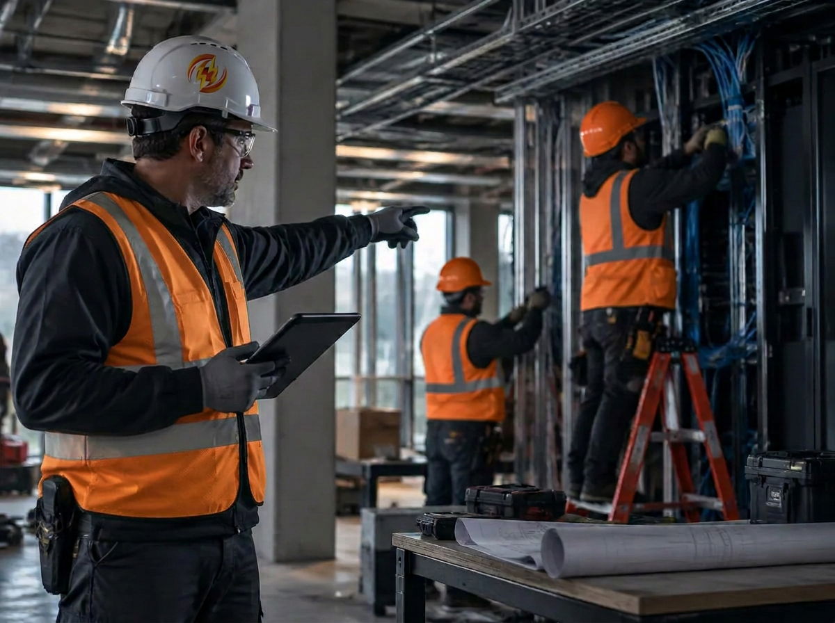 Contremaître supervisant un chantier d'installation de systèmes de sécurité